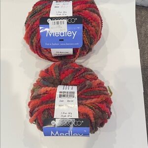 Bedrock Medley Yarn - Vibrant Red and Brown color 8924. 2 skeins